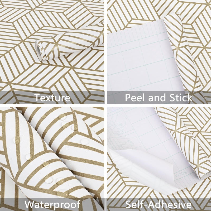 WENMER 17.71 Inch x 197 Inch Geometric Hexagon Wallpaper Peel and Stick Removable Self Adhesive Vinyl Film for Home Use - Image 4